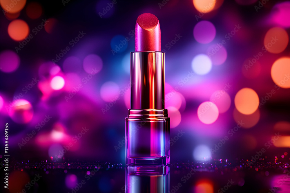 Vibrant Lipstick 3D Render Neon Lights Background Vibrant Lipstick 3D Render Neon Lights Background