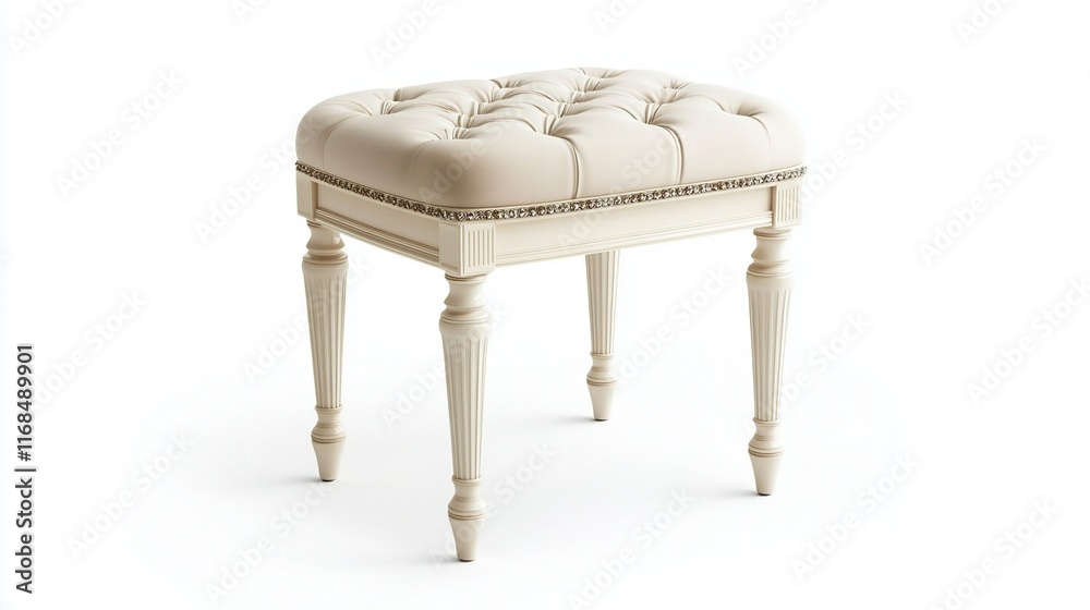 Fototapeta premium Chic vanity stool with soft cushion, isolated on white for luxury bathroom decor