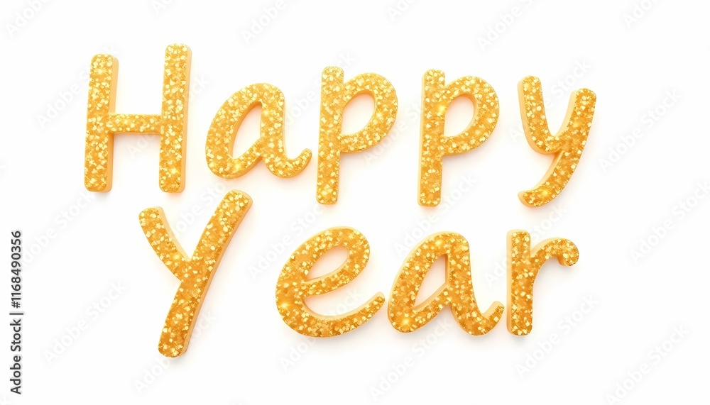 Happy New Year Text, Golden and Glittering, Happy New Year Text, Golden and Glittering,