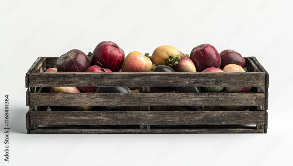 Wooden crate filled with red and yellow apples. Wooden crate filled with red and yellow apples.