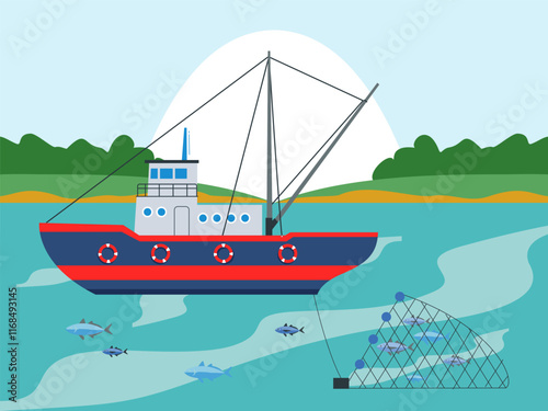 Commercial Fishing Concept Illustration Stylish and Beautiful