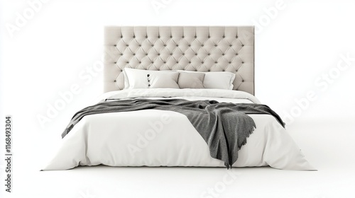 Classic fabric headboard, isolated on white for elegant bedroom setups photo