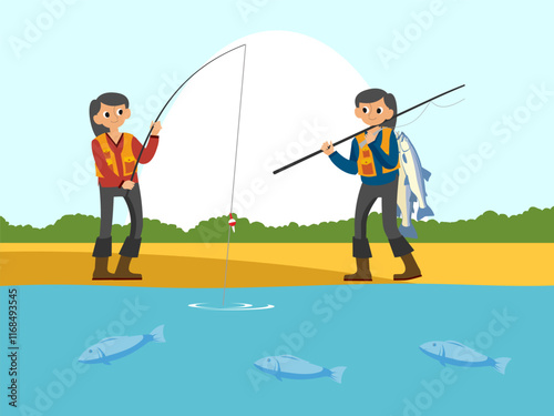 Fisherwoman Concept Illustration Stylish and Beautiful