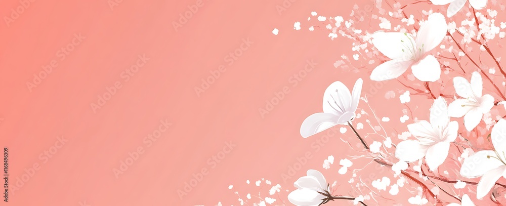 Peach pinkspring summer  background with white flowers