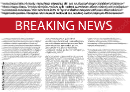 Newspaper front page with Breaking News headline, blur with zoom effect photo