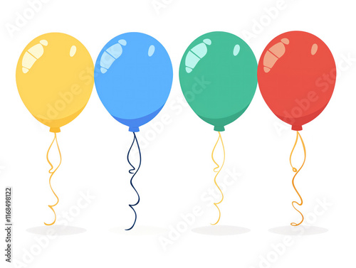  cartoon-style balloons in blue, red, yellow, and green, perfect for parties. Great flat icons for celebrations and carnivals.