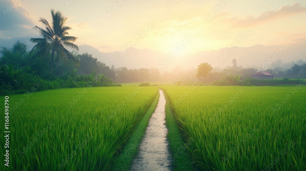 Fototapeta premium Peaceful Pathways Through a Serene Countryside at Dusk