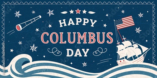 Wallpaper Mural Columbus Day Vintage Nautical Illustration with Patriotic Design V5 Torontodigital.ca