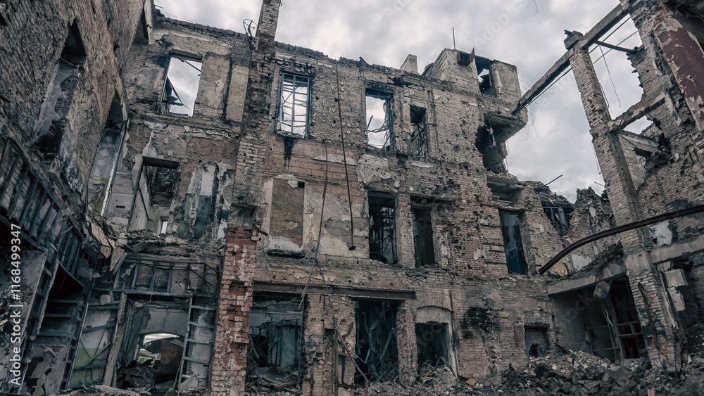 destroyed and burned houses in the city in Ukraine destroyed and burned houses in the city in Ukraine