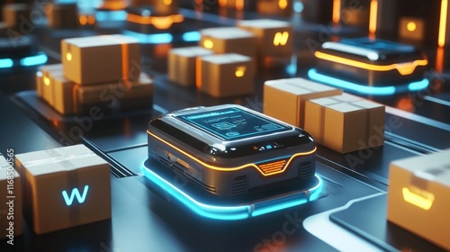Automated system managing packages in a futuristic warehouse
