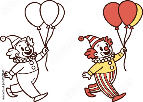 Vector illustration of Cartoon funny clown Circus. Clown with balloons vector clip-art