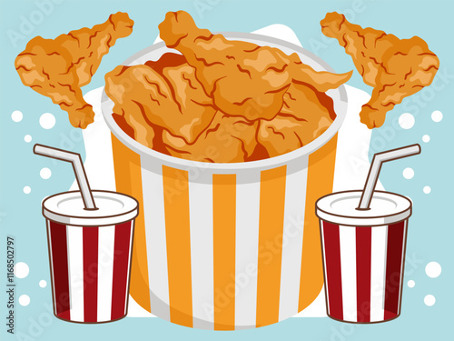 Chicken Bucket Concept Illustration Stylish and Beautiful