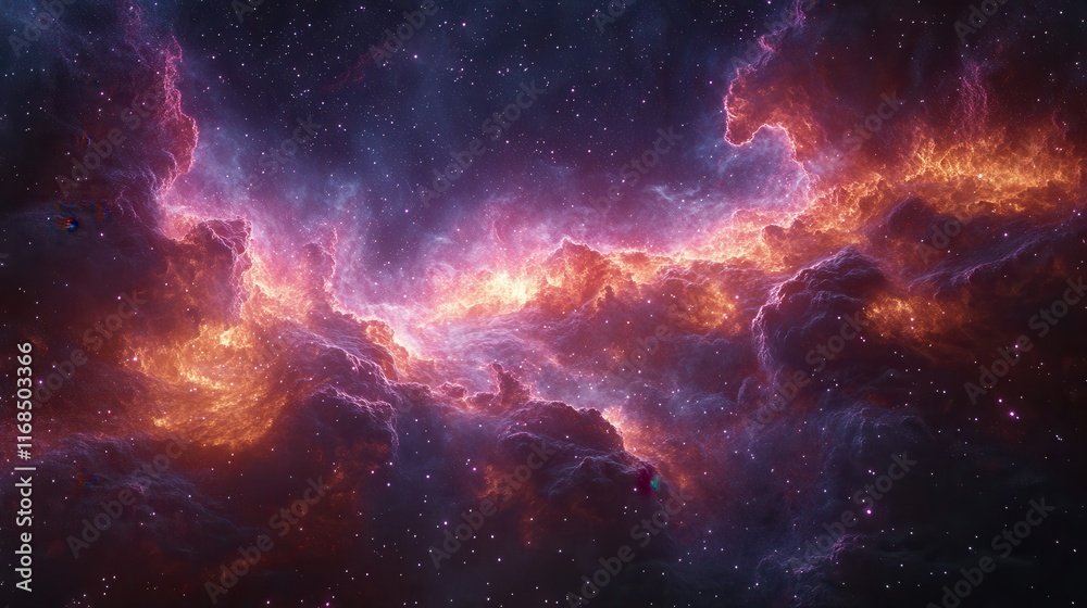 Fototapeta premium Pink and Orange Galactic Cloud in Deep Space