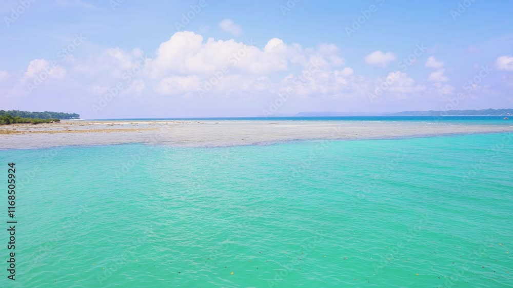 Blue Sea Coastline with Mangrove Forest Under Bright Sky at neil Island at Andaman and Nicobar Islands. Blue Sea Coastline with Mangrove Forest Under Bright Sky at neil Island at Andaman and Nicobar Islands.
