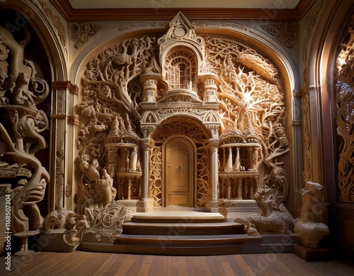 strange house and relief figures on the wall