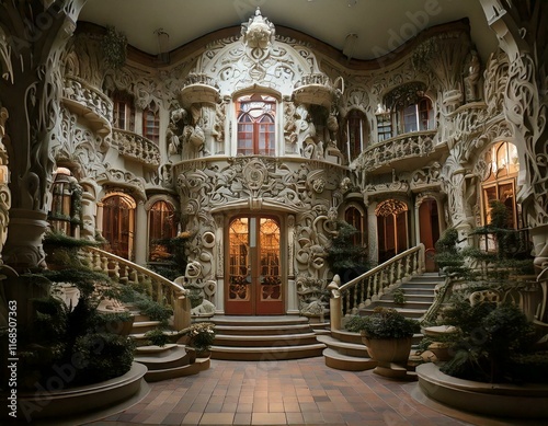 strange house and relief figures on the wall