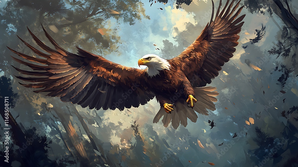 Fototapeta premium An elegant sunset nature wallpaper of an eagle in flight