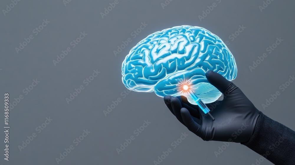 A hand holding a glowing brain, symbolizing neuroscience and technology. A hand holding a glowing brain, symbolizing neuroscience and technology.