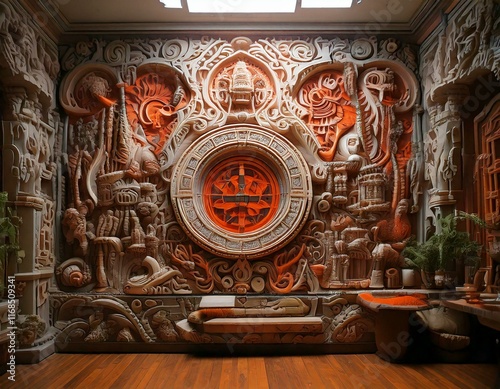 strange house and relief figures on the wall