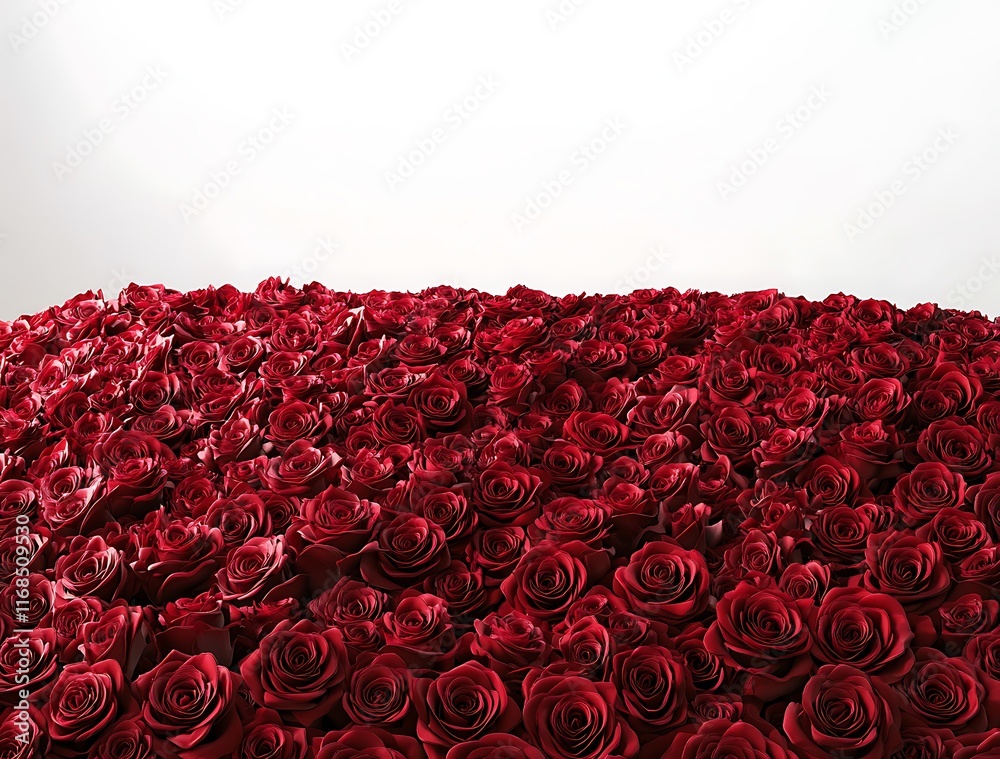 A large arrangement of red roses in the bottom left corner, spring summer background A large arrangement of red roses in the bottom left corner, spring summer background