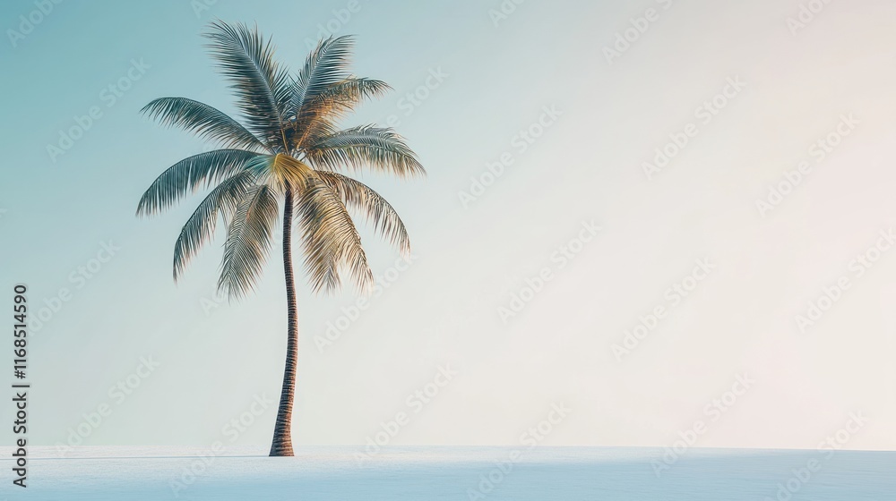 Obraz premium Single palm tree on beach.