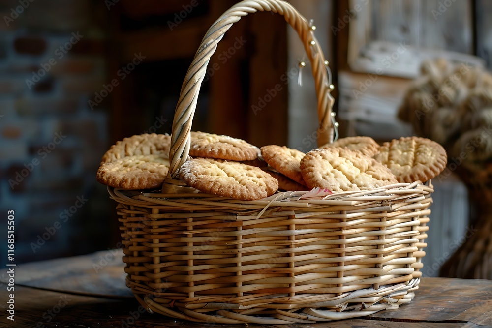 rustic wicker basket with freshly baked cookies homely touch rustic wicker basket with freshly baked cookies homely touch