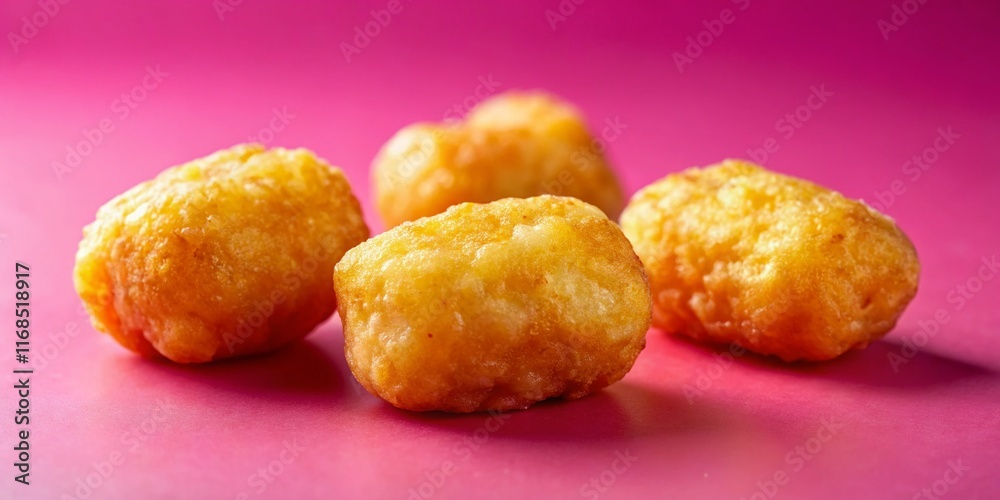 Crispy Golden Brown Tater Tots on Pink Background - Perfect for Food Advertising Crispy Golden Brown Tater Tots on Pink Background - Perfect for Food Advertising