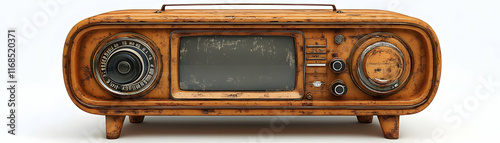 Vintage Retro Television 3D Model Orange Wooden Antique TV Set photo