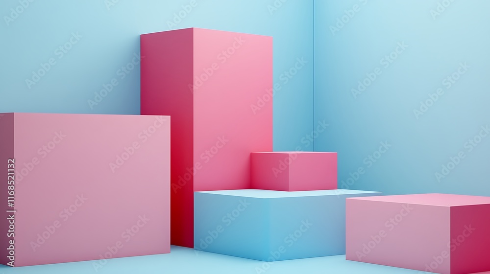 Pastel Pink and Blue Cubes Form Abstract Structure Pastel Pink and Blue Cubes Form Abstract Structure