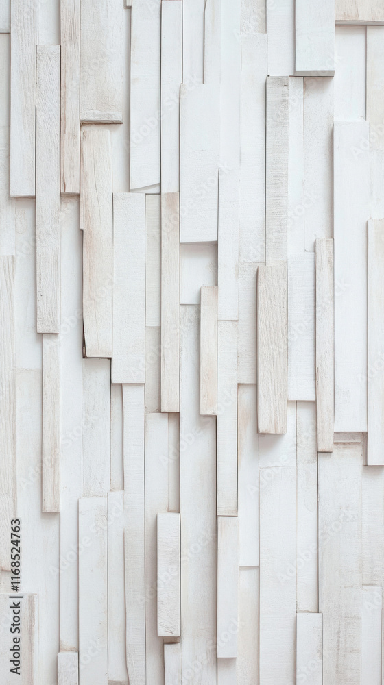 Fototapeta premium White wooden panels arranged in textured, layered pattern for modern wall design