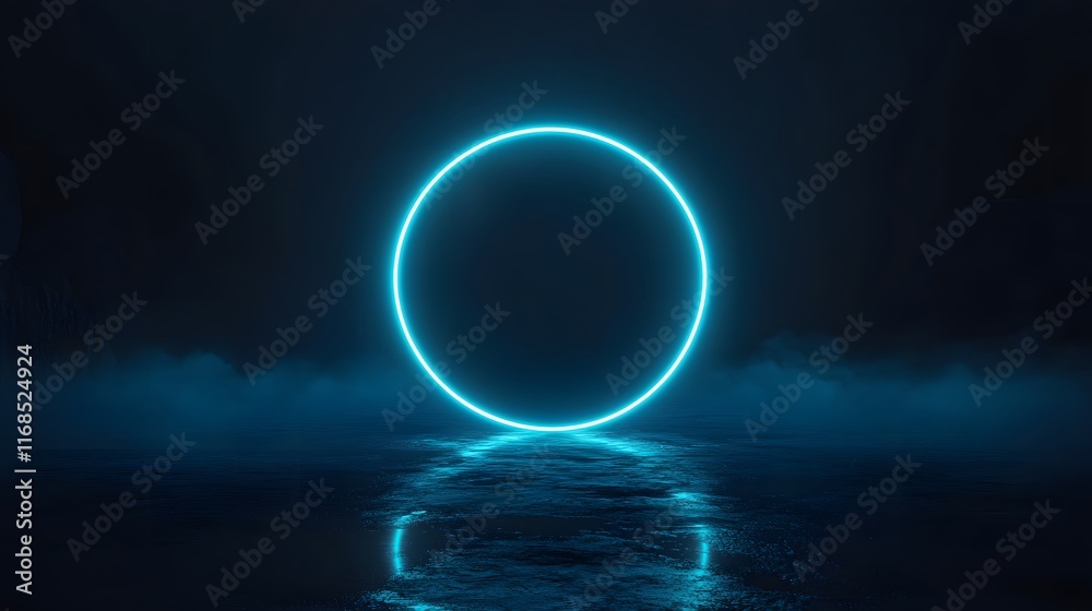 Obraz premium Glowing Oval Neon Light Above Dark Water