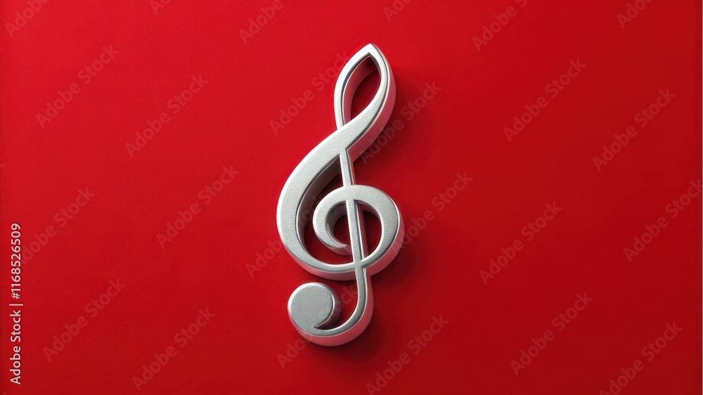 Fototapeta premium A minimalist design featuring a silver treble clef symbol against a vibrant red background.