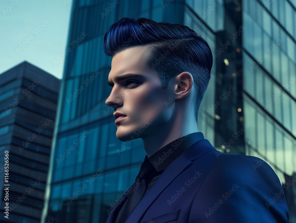 portrait of a man in suit with fashion undercut hairstyle portrait of a man in suit with fashion undercut hairstyle