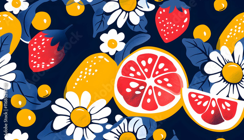 Vibrant Fruit and Floral Illustration