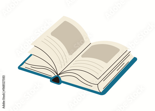 Open book with empty pictures on pages flat color vector object. Reading novel from new folio in library illustration on white background