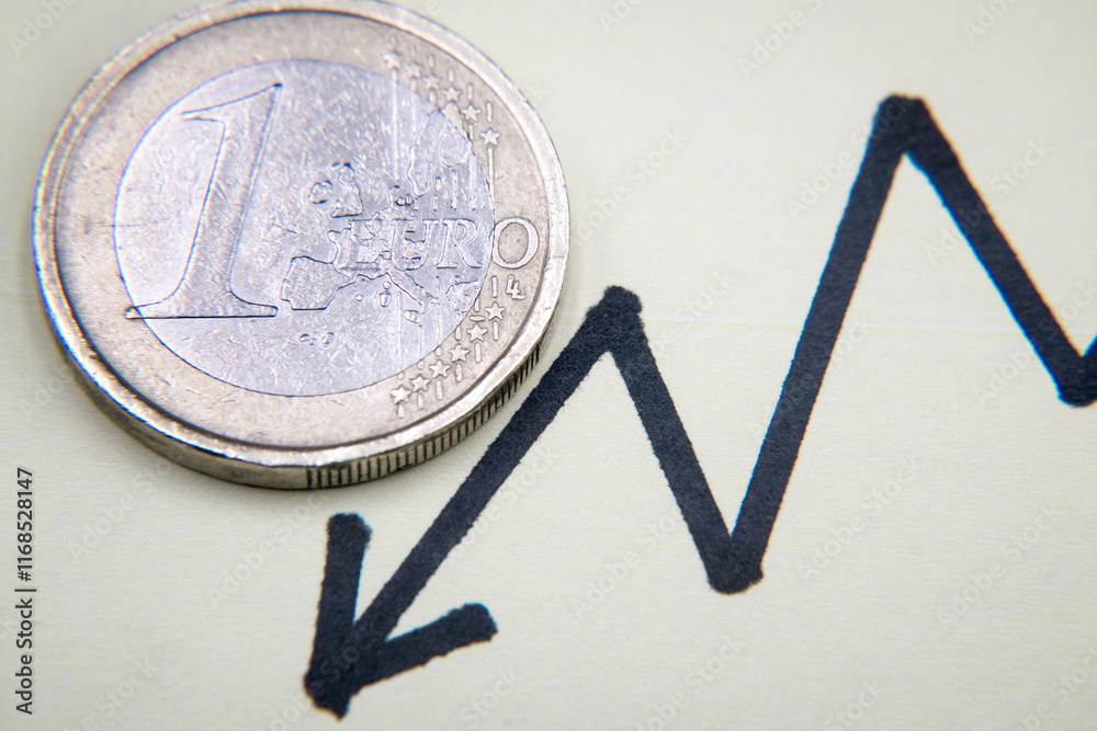 Euro exchange rate, increases and decreases. Economics and business.