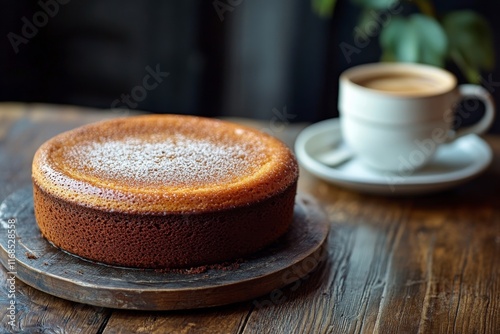 Delicious freshly baked chocolate cake and coffee on a rustic wooden table