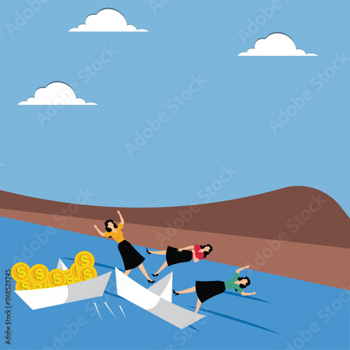 Business blunders or accidents, investment risks, bad decisions or directions, merchants' merchant ships colliding with merchant ships loaded with gold coins