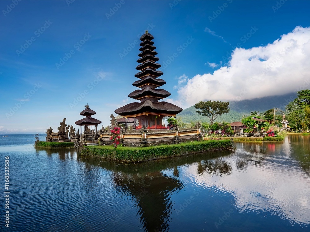 A scenic view of a traditional, historical Indonesian hindu temple A scenic view of a traditional, historical Indonesian hindu temple