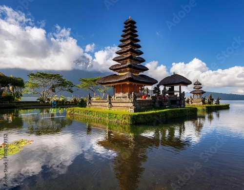 A scenic view of a traditional, historical Indonesian hindu temple