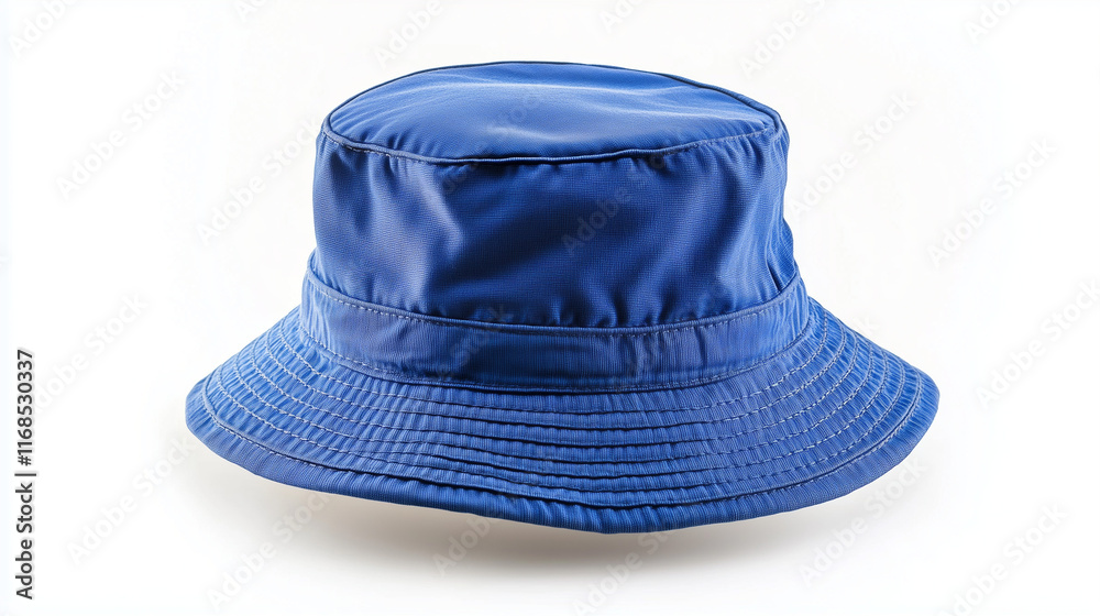 Blue bucket hat isolated on white background.
Blue bucket hat isolated on white background.