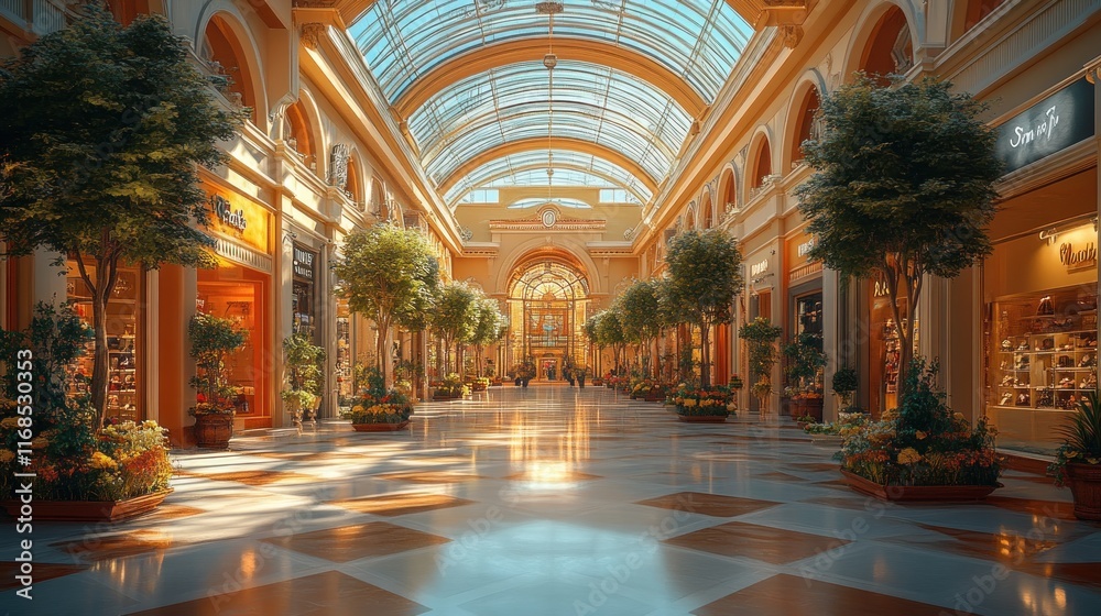 Fototapeta premium Luxurious Shopping Arcade in Lusail City Qatar Featuring Neoclassical Architecture and Natural Light
