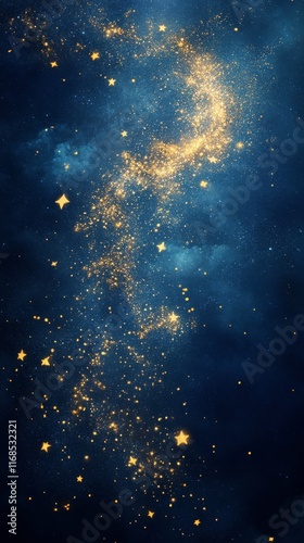 Golden stars shimmering amidst a blue background filled with sparkling light