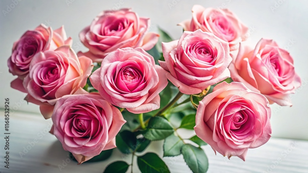 Delicate Pink Roses on White: Elegant Floral Still Life Photography Delicate Pink Roses on White: Elegant Floral Still Life Photography