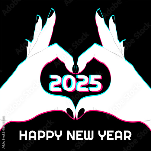 Happy 2025. Hands make heart sign. New year concept. Icon in the style of a popular social network. Icon for social media.