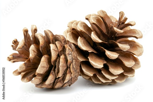 Two pine cones isolated on white background. photo