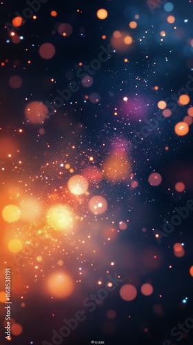 Colorful bokeh effect with orange and blue lights against a dark background