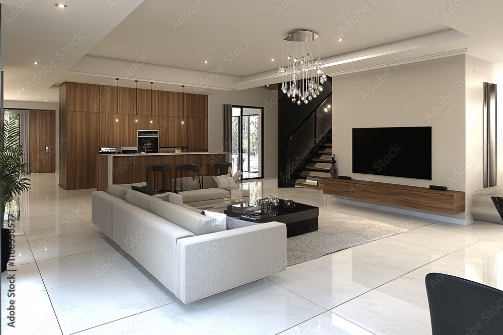 modern living room with kitchen modern living room with kitchen