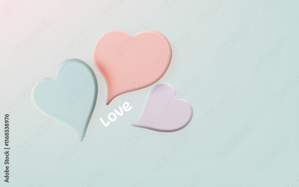 Soft Pastel Hearts with Love Message on a Minimalist Background Soft Pastel Hearts with Love Message on a Minimalist Background
