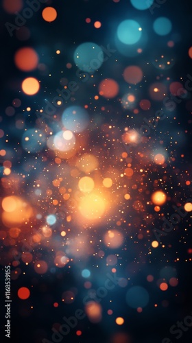 Colorful bokeh effect with orange and blue lights against a dark background